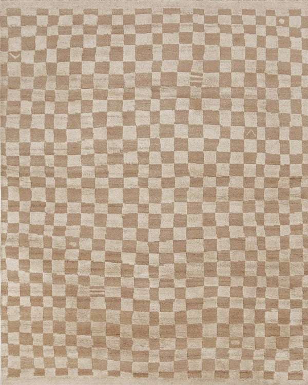 Irregular Checkerboard Hand-Knotted Wool Rug