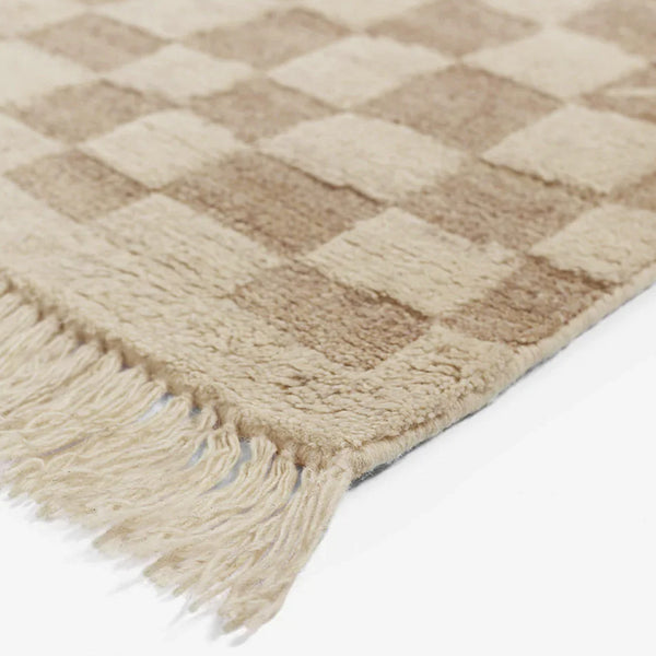 Irregular Checkerboard Hand-Knotted Wool Rug