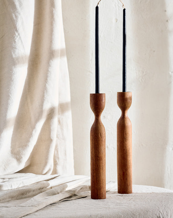 Wooden Candlesticks, Pair